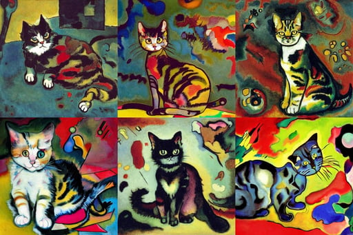 A little cat in a mansion, whimsical, spitting acid, dramatic lighting, micro details, art by Wassily Kandinsky - Photo, beautiful, intricate, art by Jackson Pollock, art by Francisco De Goya, granblue fantasy, 4k, art by Gerhard Richter, by Weta Digital, anthropomorphic, art by Michelangelo Merisi Da Caravaggio, ultra detailed