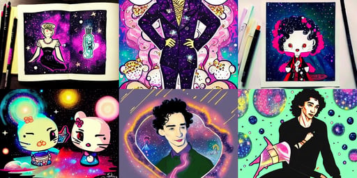 a source of light surrounded with spiriling sparkling rose crystals and galaxies, robert sheehan, dark tones, space and time, marker concept art style rendering, by Caza, Sanrio inspired. Beautiful artwork, dressed like in the 1940s