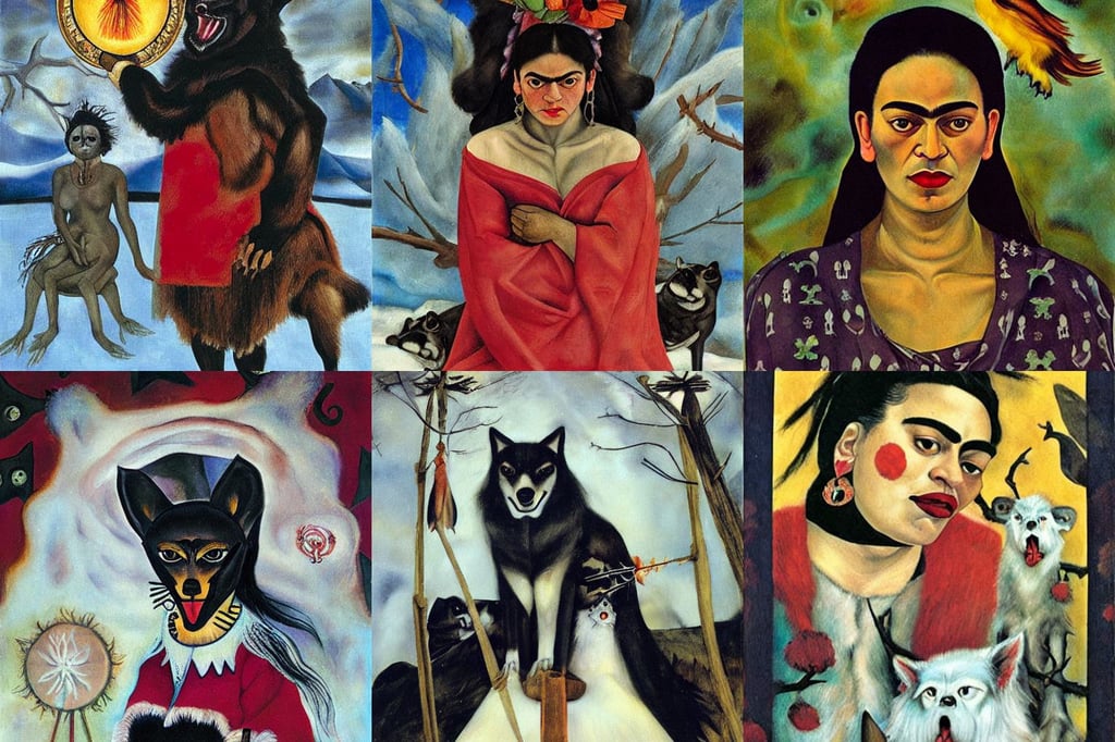 howling blizzard tarot card, art by Magdalena Carmen Frida Kahlo Claderón, art by Francisco De Goya, Kodak portra