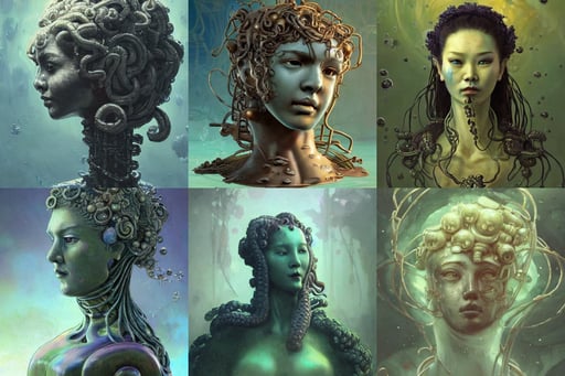 a mech version of asian medusa bust, sharp focus art by ilya repin, little fang), 4k!!!, bubbly underwater scenery, surrounded by lush green forest and murky ponds of water, schematics, inside a space station, Sergey Kolesov, wearing cloak made of smoke and ashes, at a restaurant. highly detailed 8 k. concept art. intricate. soft diffused light. nikon d 8 5 0., brown, Crystal blue eyes arab ameera al taweel with black hair, cybernetic implants, rendered by antoine verney - carron and j. lesaffre, depth field, scene of man with open mouth