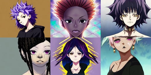 black woman with gorgeous pastel balayage hairstyle face tattoos and gold teeth, anime key visual of killua zoldyck studio lit directed gaze, young cyber girl, fine woodwork, pale skin. intricate, head and shoulders