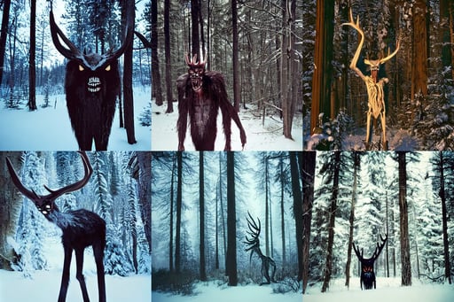 A wendigo in the woods in winter, Provia, Velvia