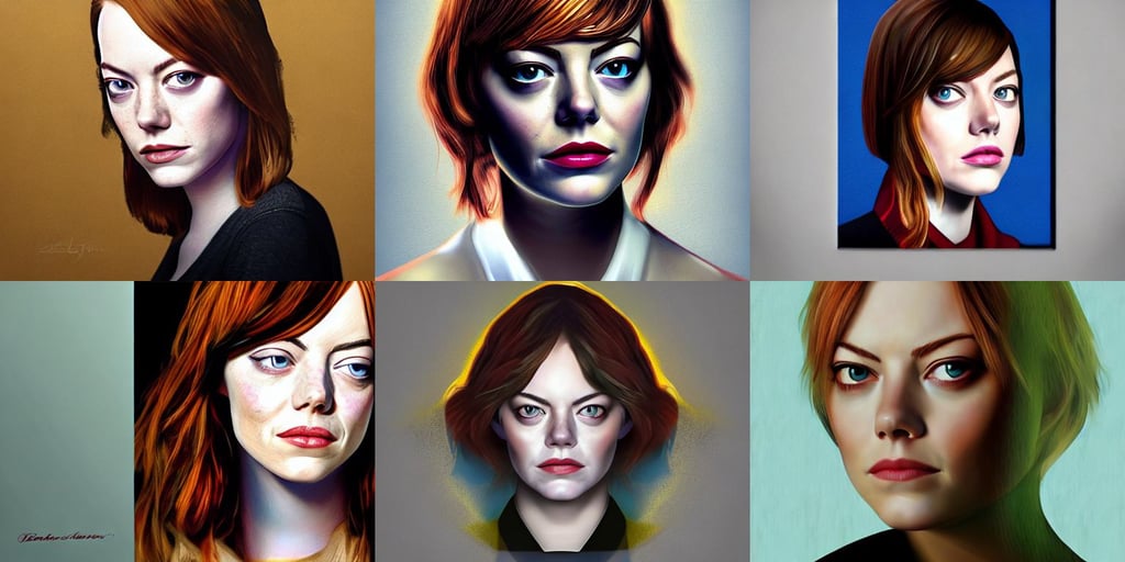 portrait of Emma Stone as a detective, clear face, RPG Portrait Reference, haunting young woman, demented, professional digital art, oil canvas painting, flat, half bird half human