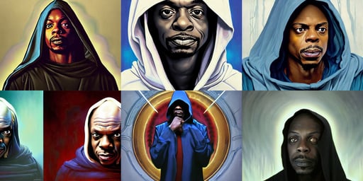 comic style portrait shot of dave chapelle as emperor palpatine in the star wars, art by ilja repin, medium portrait, Christopher Balaskas, art by zeronis and greg rutkowski and alphonse Mucha, hooded figure Surreal, splashscreen, brom redshift, clear white dress