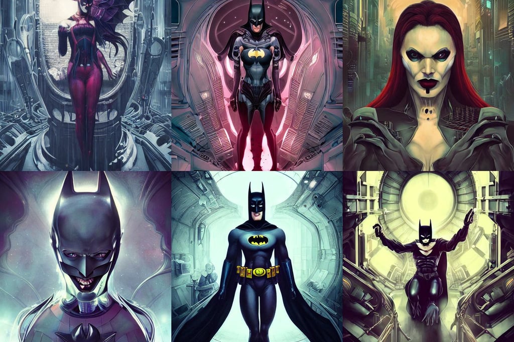 Symmetry!! portrait of old Batman, Horror vacui, necromancy, inc... -  