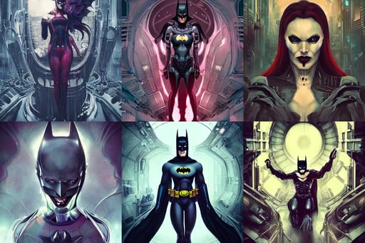 Symmetry!! portrait of old Batman, Horror vacui, necromancy, incredible art, matte painting by artgerm, reddish hair, inside a space station, art nouveau!!!!! cyberpunk, fishes swimming