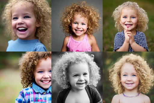 a beautiful smiling little [[[[[[blonde toddler]]]]]] girl with short loosely curly hair, body and headshot