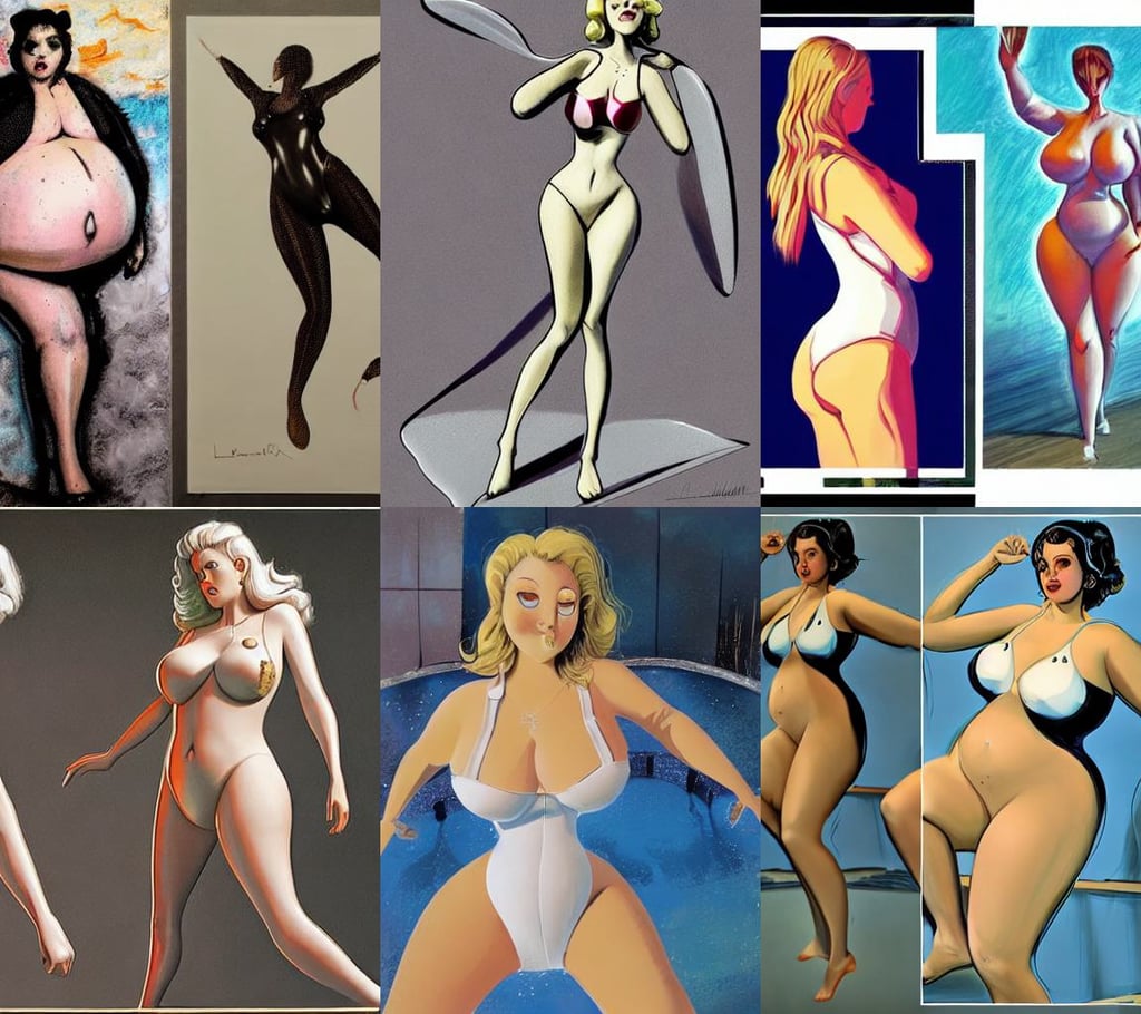 obese lili reinhart in swimsuit, extremely beautiful shape of face and body, insanely complex, riddley scott, abstract illusionism, white john berkey panels, award-winning. Art by Loran DeSore and Merwild, 3D modeling concept sheet, coraline, fine details. anime. realistic shaded lighting, brass plated, hi - fructose art magazine, tim hildebrant, close-up print of fractured, epic battlescene, beautiful dramatic lighting, in front of a stone statue of a forgotten god, scifi accessories, barcodes checkered spiked hair, moderate atmospheric lighting, beautiful snowy landscape