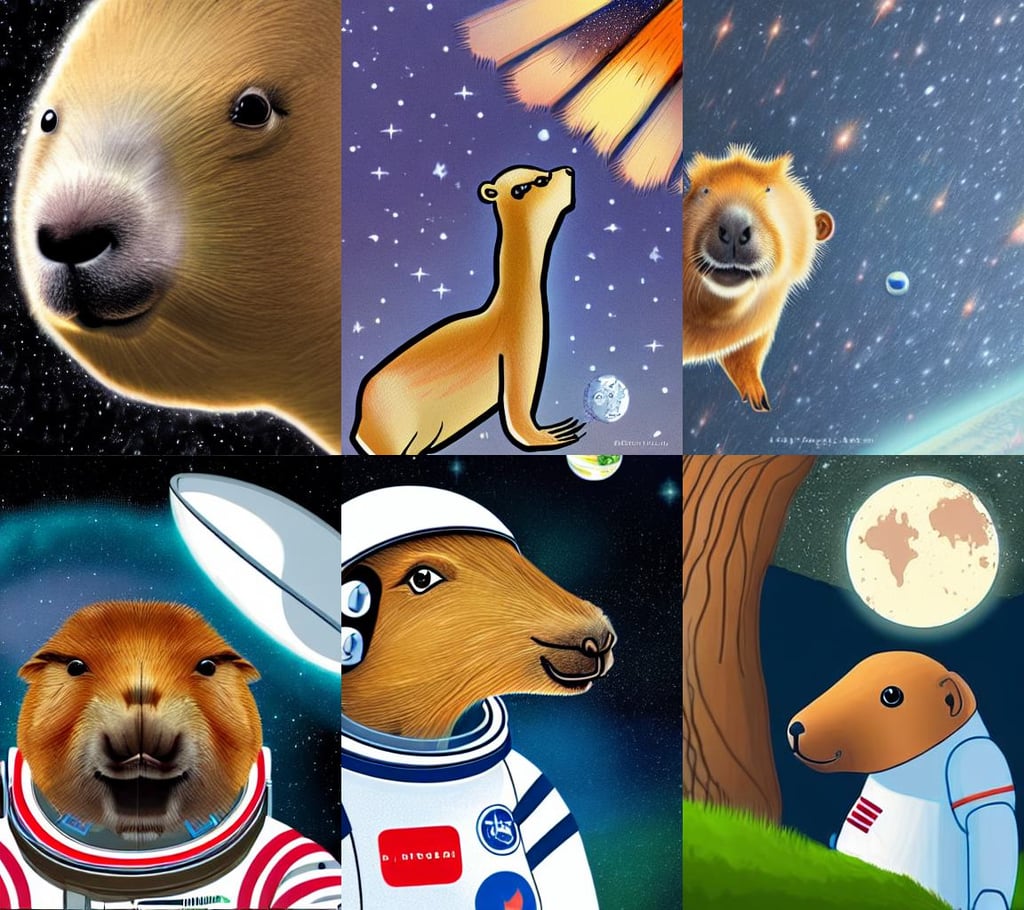 A realistic illustration of a capybara that is an astronaut in outer space