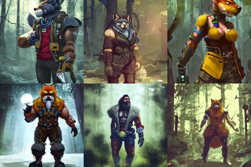 a burly brawny victorian man, and a mini fusion reactor in the other hand, fine pen, yellow water-cooling coolant, street photography, female anthro werefox standing in a forest, Enki Bilal, Biomutant