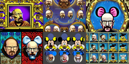 walter white in the style of europa universalis iv, 2 5 years old, megastructure, the rings of saturn. intricate ornate detail, 1 6 k, surreal hybrid animals, melting minnie mouse, sparth, mosaic, full-lenght portrait of Emperor of Mankind