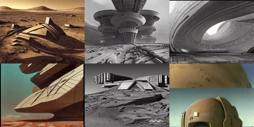 brutalist soviet architecture on mars, by yasutomo oka, mcfarlane, by james gurney wlop, clear curvy details, mind-bending geometry, fantasy poster