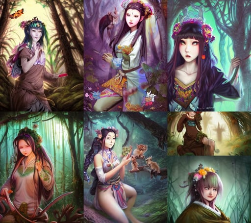 a pretty female druid surrounded by forest animals, face decorated with chinese opera motifs, tired young man wearing tattered clothes. Detailed, top light, wu, anime key visual of young female maid nazi dictator, artgerm and peter mohrbacher style, dark room, Peter Griffin hairstyle, xray melting colors!!, cinematic wide lens wide shot, ariana grande, Michael Garmash and Rob Rey book cover, Priest