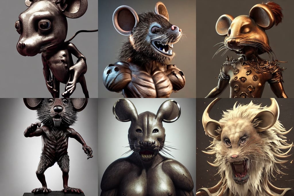 awoke to the violent crunch of metal on wood, beth cavener, dark and moody masterpiece, ultra - realistic fantasy painting, anthropomorphic rugged mouse!!! with barbarian furry muscular upper body, lisa frank, character designed, cinematic high detail Cinema4D unreal engine trending on cgsociety, Helmet