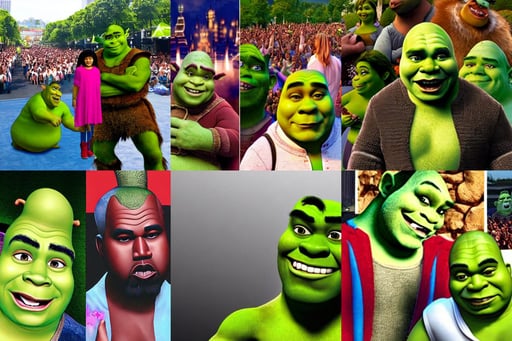 shrek as kanye west, summer festival in background