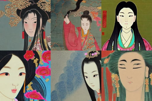 ancient chinese beauties, closeup photo of female android, very long flowing hair, in the style kyoani, award winning painting, mid afternoon