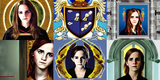 cute female wizard emma watson, house crest, art by Gerhard Richter, symmetrical face, super-resolution