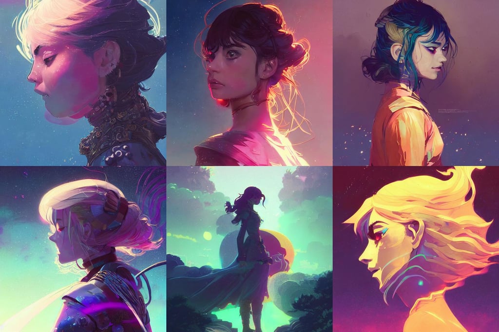 side portrait, imogen poots, paladin, gloomhaven, psychedelic, neon, luminescent, baroque oil painting margot robbie ln illustration concept art lotr anime key visual gapmoe kuudere bokeh trending pixiv by victo ngai fanbox greg rutkowski makoto shinkai takashi takeuchi studio ghibli