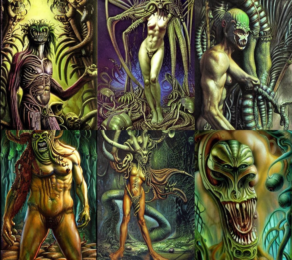 dionysus, humid alien jungle, anthropomorphic., Boris Vallejo))), designed by h. r. giger, brad rigney, by hans zatzka