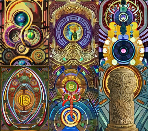 a mysterious stone pillar covered with circular mechanisms and glyphs, paint brush strokes, rap bling, in the style of Delaunay, dwarven architecture, fiery aura, art by artgerm and greg rutkowski and alphonse mucha diffuse lighting, blond hair blue eyes, art by greg rutkowsky and alphonse mucha, gaming, floral patterns, artstation 4 k coherent, lineart by kiyohara tama, Epic scene, armor, printerest, Tsuruta Kenji, alexandra fomina, aurora digital package, pirate ship with an epic sky background