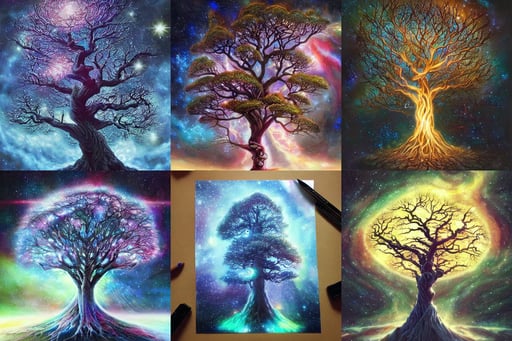 tree with galaxies on its branches, sonic waves, Colored pencil, warhammer 4 0 k fantasy, beautiful artwork by artgerm and rutkowski, Photographic, trending on artstation Studio lighting hyperrealism