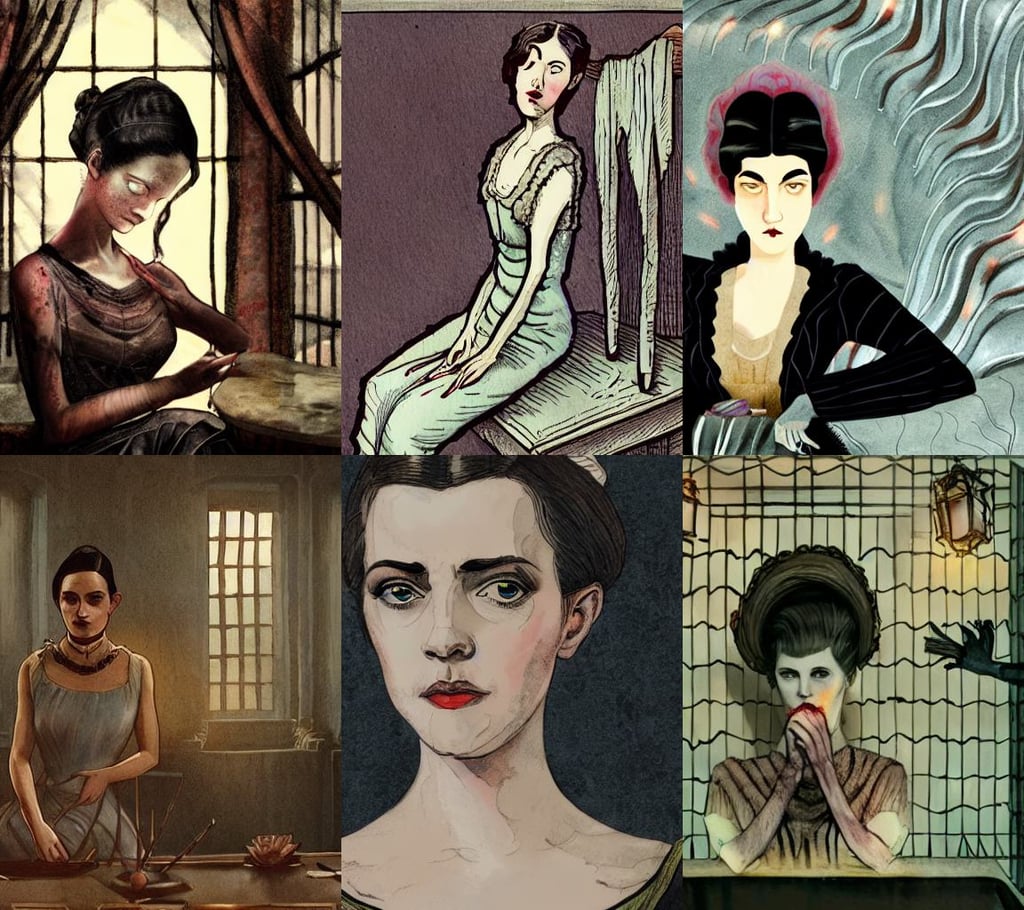 a victorian woman with nails like claws, delivering bad news, soft warm lighting, leds, watercolor ink illustration, disgruntled scales, carved marble, short black undercut hairstyle, wes anderson, from inside a temple