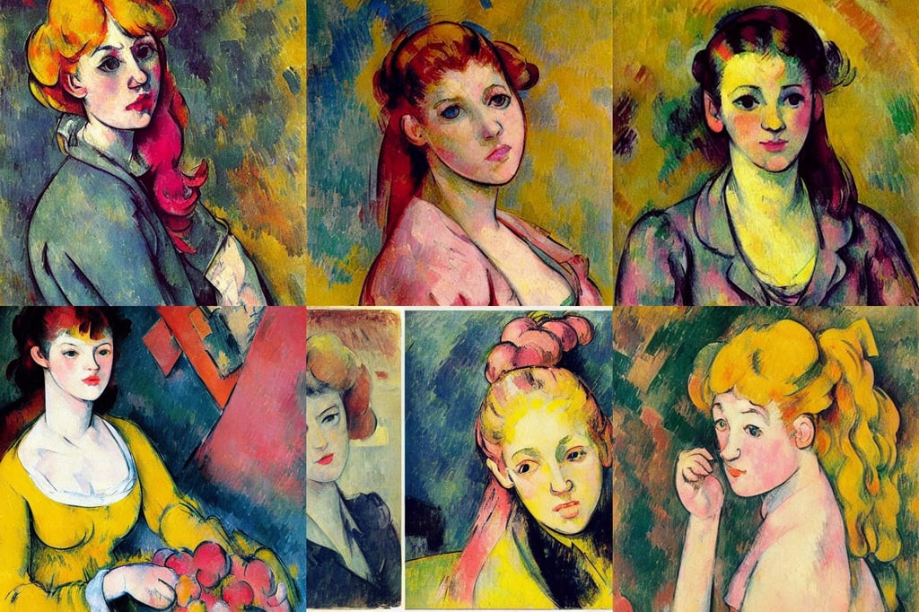 a beautiful girl with pink hair, Animation Concept Art, art by Paul Cézanne, pastell yellow tones, art by Joseph-mallord William Turner, art by Jackson Pollock, art by Pablo Picasso