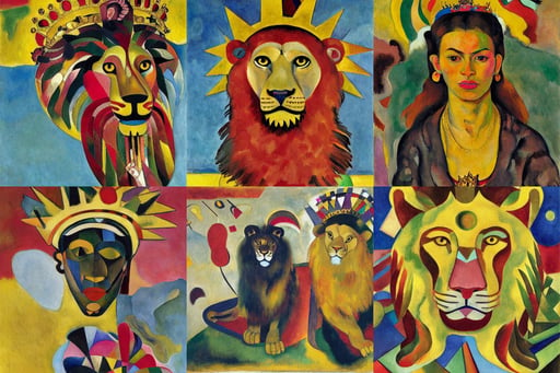 lion with gold crown, art by Wassily Kandinsky - Photo, Kodak portra, spectacular, art by Magdalena Carmen Frida Kahlo Claderón, art by Diego Velázquez, art by Edward Hopper, art by Paul Cézanne, art by Winslow Homer, gold necklace--iw 1.1, Oxidian, art by William Blake, Narrow steep staircase, art by Rembrandt Van Rijn