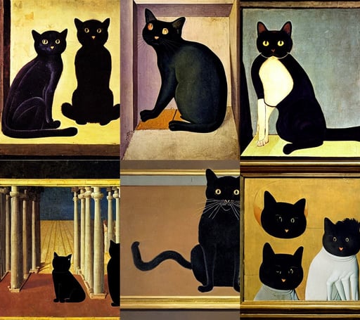 a black cat surprised, art by Piero Della Francesca, high quality, dramatic lighting