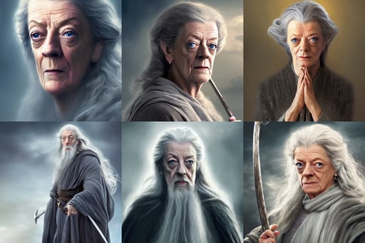 female woman lady maggie smith as gandalf, the most beautiful picture ever seen, high detail, digital paint, 8k, 4k, epic composition