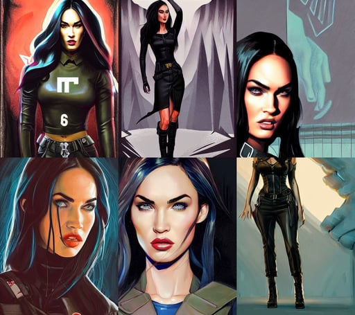 megan fox in the style of stefan kostic, styl of artgerm and alena aenami, perfect face, concept art by balaskas christopher ”, inside view, Disney, tight black leather military commander nazi uniform, Marviel Style cover art, illustration by silvio camboni, dark astral dress