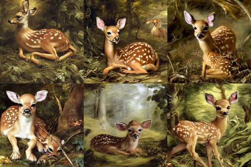 cute fawn curled up on the forest floor, power lines, art by Sir Peter Paul Rubens, octane render, art by Francisco De Goya, detailed mechanical features, art by Tommaso Masaccio, character creation, art by Gerhard Richter, art by Diego Velázquez, fantasy, insanely detailed and intricate, with Muppets, pastell yellow tones