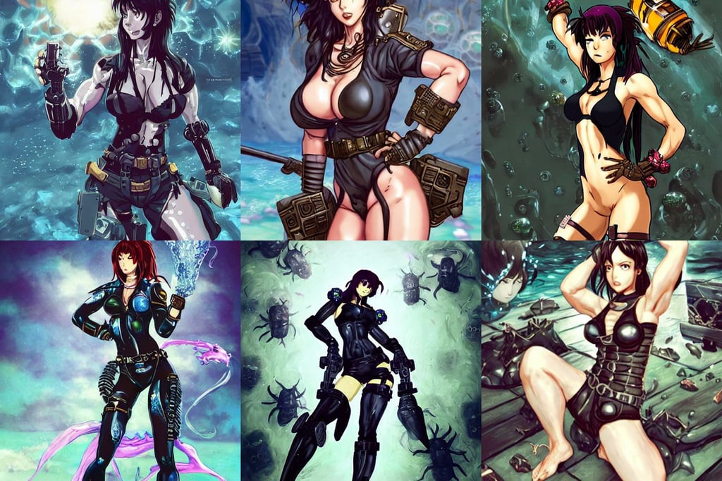 a portrait of revy from black lagoon manga, soft lips, chun li outfit, undersea animals and gothic crystal church by dorothea tanning and salvador dali, Imogen Poots as a D&D paladin, explosive storm, art by krenz cushart and artem, photomanipulation, adriana lima : : as bumblebee cyborg woman by marvel : : by weta, white biomechanicaldetails, big mecha - bot in center of field on first plan, generate faces, sharp focc, sonic the hedgehog, by brad wright, hyperrealistic photograph of a cute wooly unicorn