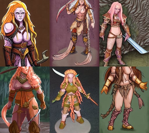 woman firbolg from dungeons and dragons wearing armor with long braided peach color hair