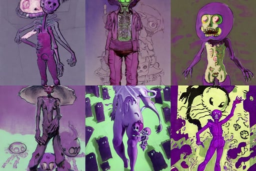 Purple Ghoul full body cute , art by Henri Matisse, ligh toned skin, night, art by miyazaki and Ian McQue and Akihiko Yoshida and Katsuya Terada, art by Francis Bacon