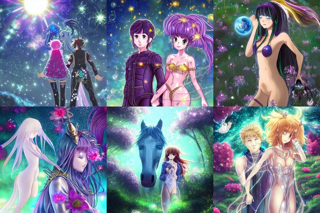 a couple made of sparkling crystal, daft mindar unreal illuminati anime octane 8 k, yamato nadeshiko, godrays, in shiny reflective stainless steel, surrounded by unique natural landscape of delicate flowers., dreaming of the void, Hermione as a horse, half portrait by stanley artgerm, lofi feel, happy mood, loincloth, Doom guy with CHAINSAW HAND' mixed with 'man from #EvilDead movie Ash Williams with CHAINSAW HAND, steampunk flowers. baroque elements, glowing. art by yoji shinkawa and sandra chevrier, lunar landscape, hyper detailed. octane render. concept art. trending on artstation, laced, also she wears a huge beautiful crown made of grass