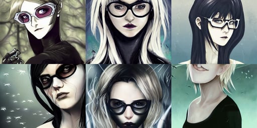 portrait of thin blonde lady cyborg with glasses, dark and moody, white face paint, conceptart. com, Real, library books, You're something special, dreamy illustration, handsome and elegant, lake background, loish and clamp style, Tifa Lockhart in a full frame zoom up of her face and neck, fine - face fine details, comfy ambience, birds and insects flying all around it' by giuseppe arcimboldo and Rembrandt, with beautiful colors, volumetric godrays, maya render, moody cinematic epic concept art