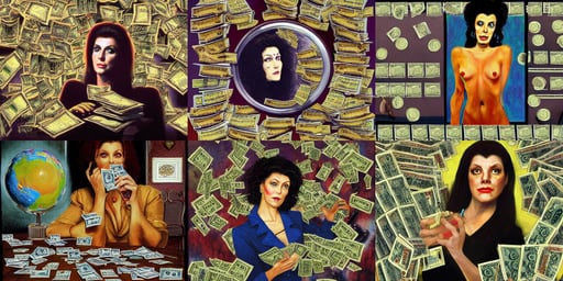 counselor deanna troi, zombies attacking people, art style by klimt and nixeu and ian sprigger and wlop and krenz cushart and paul lehr, viennese actionism, are counting stacks of money around a desk globe illustration, Stanley Artgerm, kodakchrome, floating pieces, hourglass spoon slim figure, focus close on dreaming eyes