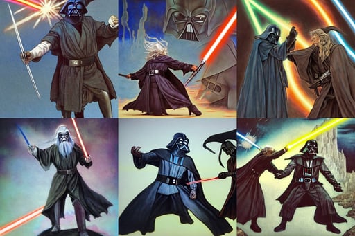 gandalf fighting darth vader, by albert egon and egon schiele, algorithms, octane render art by jama jurabeav, partly! blue and brown hair, bold rave outfit, vaporwave colors, symmetrical face, art by rodney matthews, filth, modern cubism, art by artgerm and greg rutkowski and alphonse mucha 8 k, in field high resolution