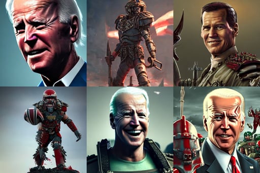 Joe Biden is the final girl, warhammer 40000, no hoodie, giant screens, CGSociety by WLOP, octane render ”, ralph macquarrie, embellished annie stegg, new york jets quarterback tom brady, trending on artstation H 704, parallax, tatoo