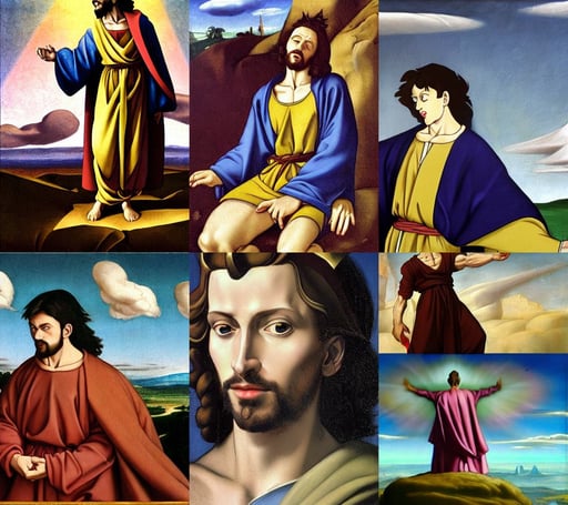 christianity but jesus was a gay icon realistic portrait, Animation Concept Art, art by Francis Bacon, wing-tip to wing-tip, art by Diego Velázquez, art deco, art by Jan Van Eyck, levying a path of clouds behind her. Dragon ball z style high detailed anime tv show, art by Michelangelo Merisi Da Caravaggio, character creation, art by Hilma Af Klint, photo, epic, shield, volumetric lighting, art by Paolo Uccello, illustrative, art by Sandro Botticelli