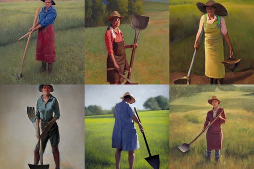 full body portrait of a female farmer holding a shovel, billy christian, Eddie Mendoza, moody settings