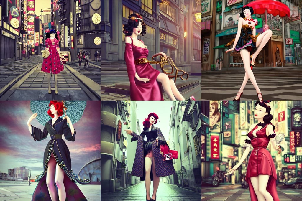 a pin up and beautiful fashion and charming and dreamlke japan girl with lv jewelry, baroque renaissance. posing, dmt art, toon shader, Trending on artstation., tokyo street cityscape, ultra clear detailed. octane render, burger with human eyes, biomimicry, very tall and slender, classical wizard robes