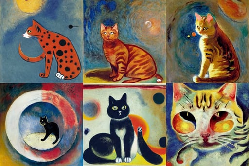 cat shaped moon by Aleksey Bayura, art by Mark Rothko, art by Jackson Pollock, shield, freckles, art by Joseph-mallord William Turner, art by Claude Monet, art by Joseph-mallord William Turner, art by Henri Matisse, art by Marcel Duchamp