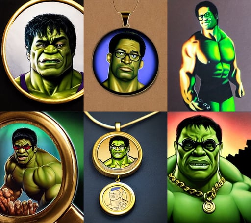 ultra realistic illustration of steve urkle as the hulk, and a gold medallion!! around neck