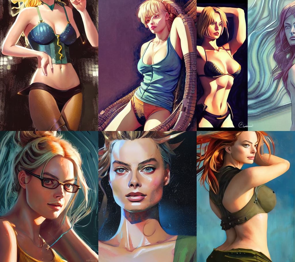 margot robbie, western comic book art, exposed circuit boards and complexes of wiring, ultra photorealistic, tight fitted tank top, painting in style of krenz cushart ilya kuvshinov KyoAni, sharp high quality artwork in style of Jose Daniel Cabrera Pena and Greg Rutkowski, acrylic painting, beautiful anime style gingerhead mermaid with a gorgeous faces