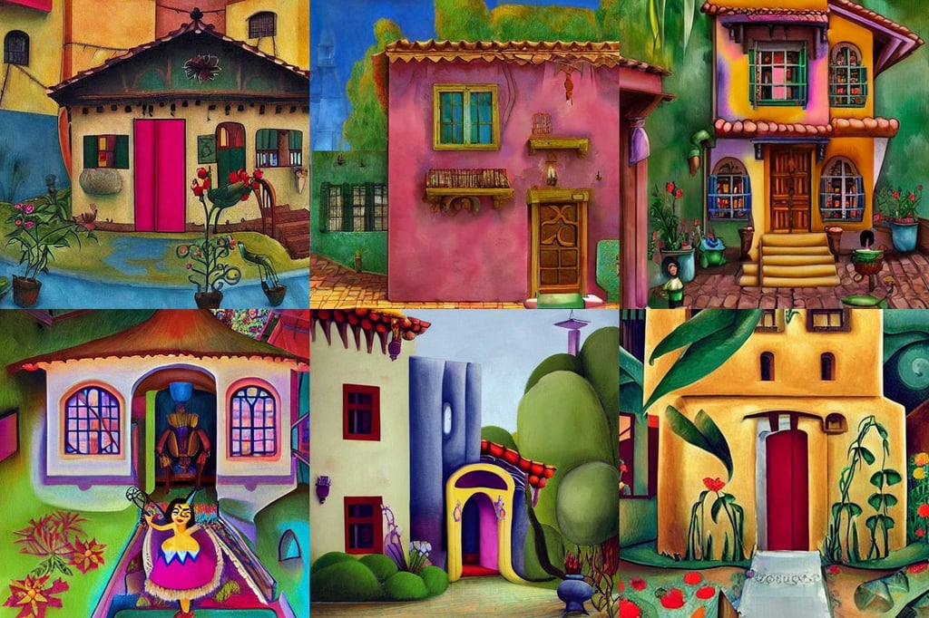 Casita the casa madrigal from the disney movie Encanto, art by Magdalena Carmen Frida Kahlo Claderón, cyberpunk