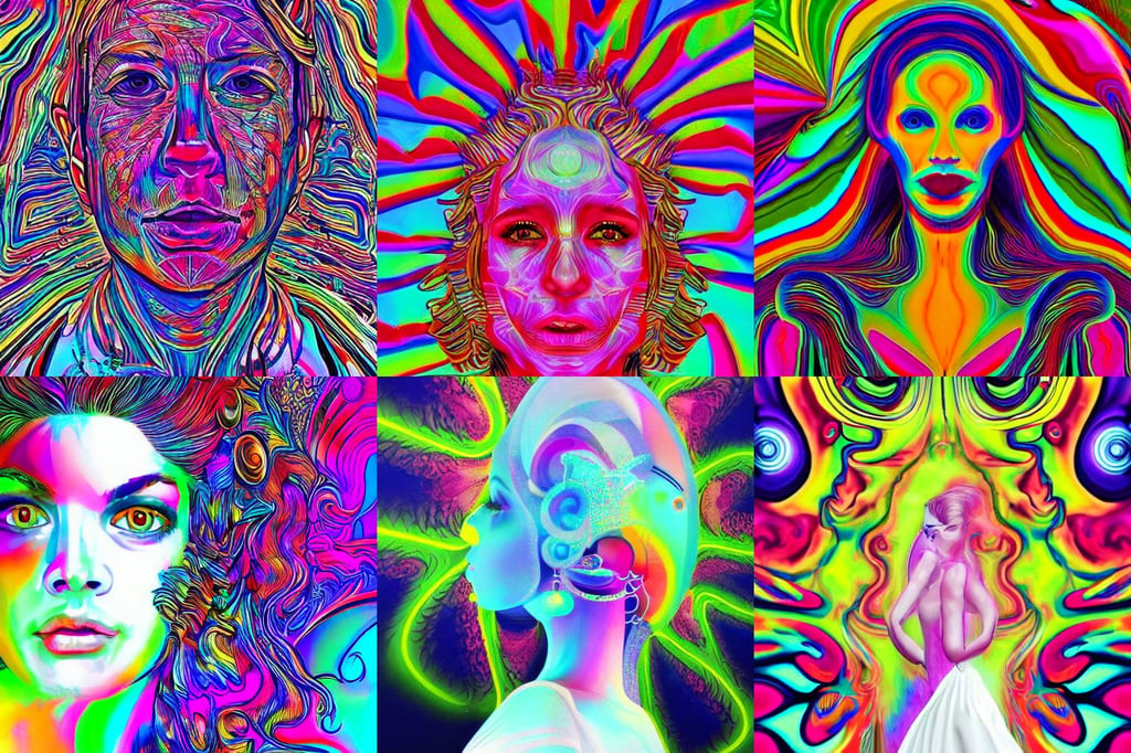 an extremely psychedelic portrait of an iphone, trending in Artstation, white gown