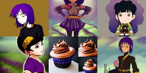 a ( girl as personification of chocolate cupcake ), black purple and gold, short hair on top of his head, overcast lighting, full soldier clothing, studio ghibli. intricate