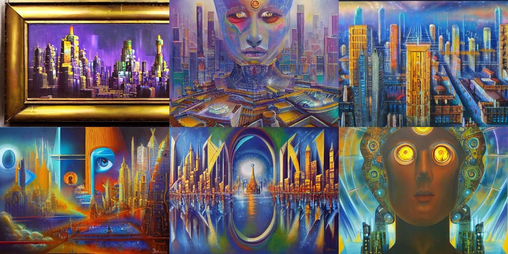 Third eye astral city by Wojciech Siudmak, oil on canvas